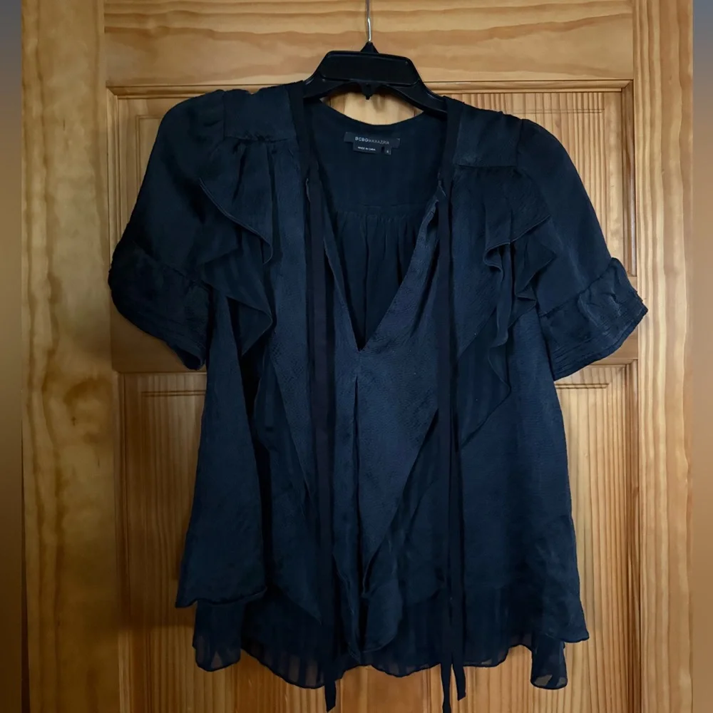 BCBGMaxAzria Black Ruffled Blouse - Picture 1 of 3